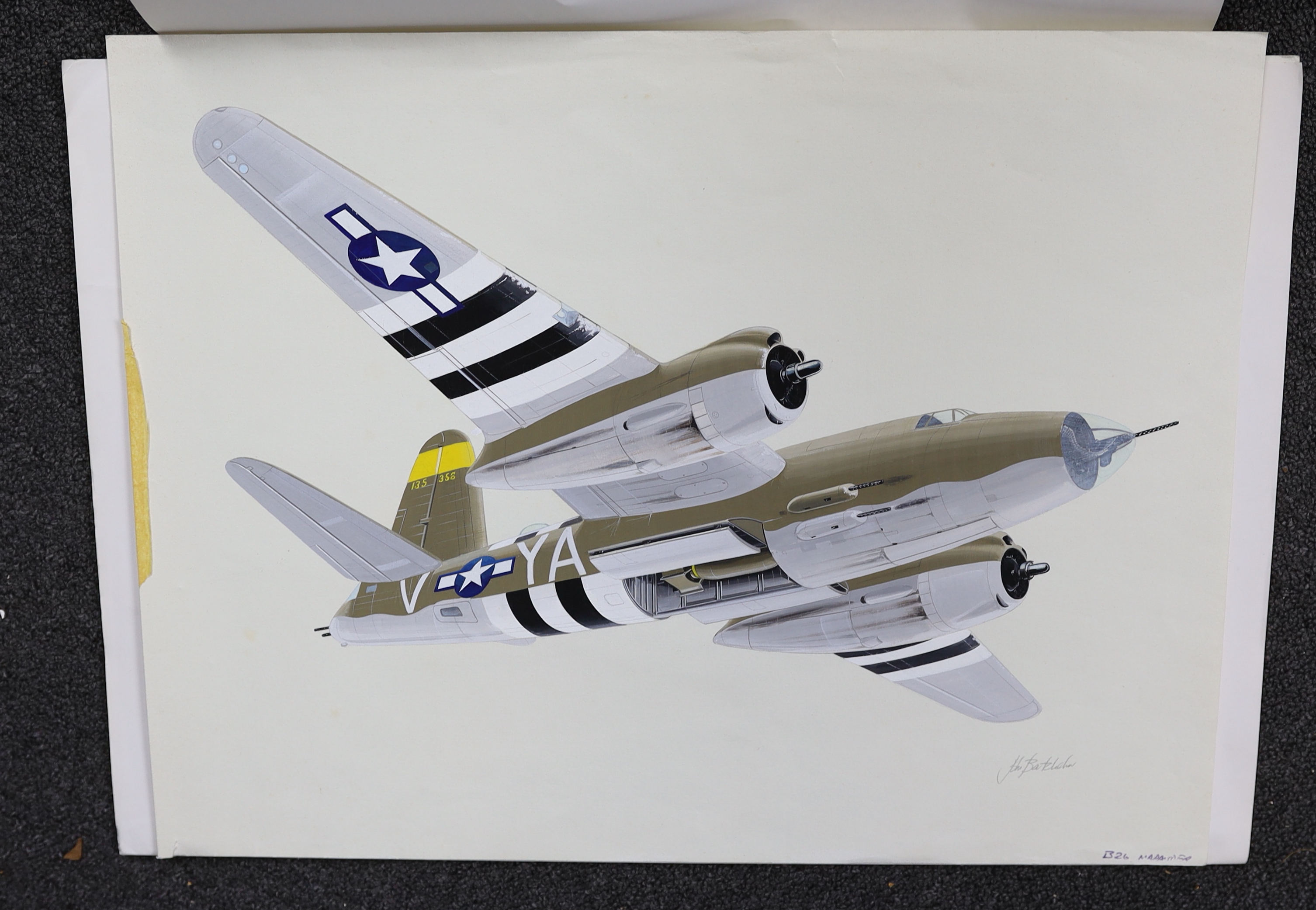 John Henry Batchelor MBE (1936-2019), Military aviation subjects, gouache, watercolour and pencil (7), largest 37 x 43cm, unframed, Please note this lot attracts an additional import tax of 5% on the hammer price